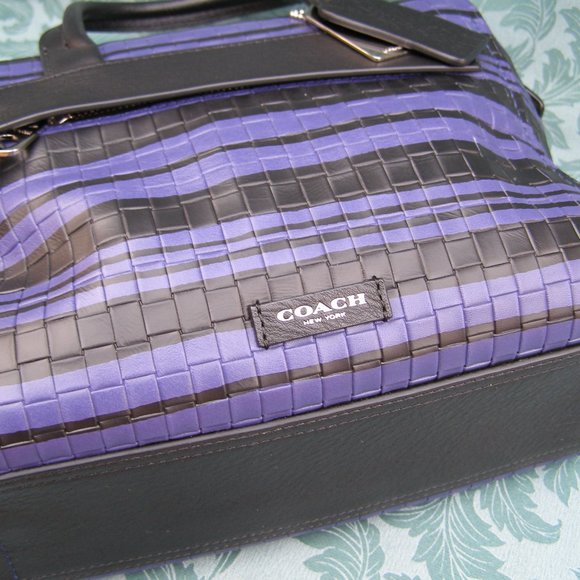 NEW Coach Bleeker Woven Leather Mini Riley Carryall in Blue Indigo/Black - Picture 7 of 11